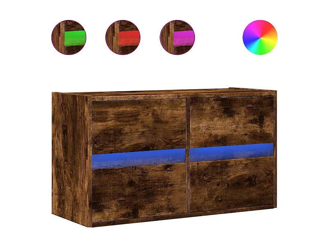 Meuble TV mural avec lumière LED chêne fumé 80x31x45