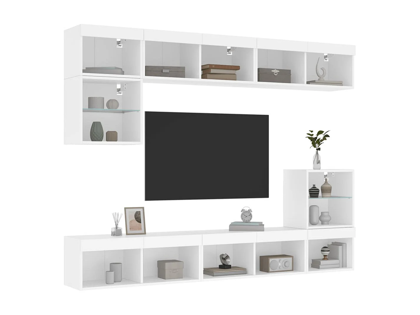 Unité murale TV avec LED 8 pc blanc bois d'ingénierie