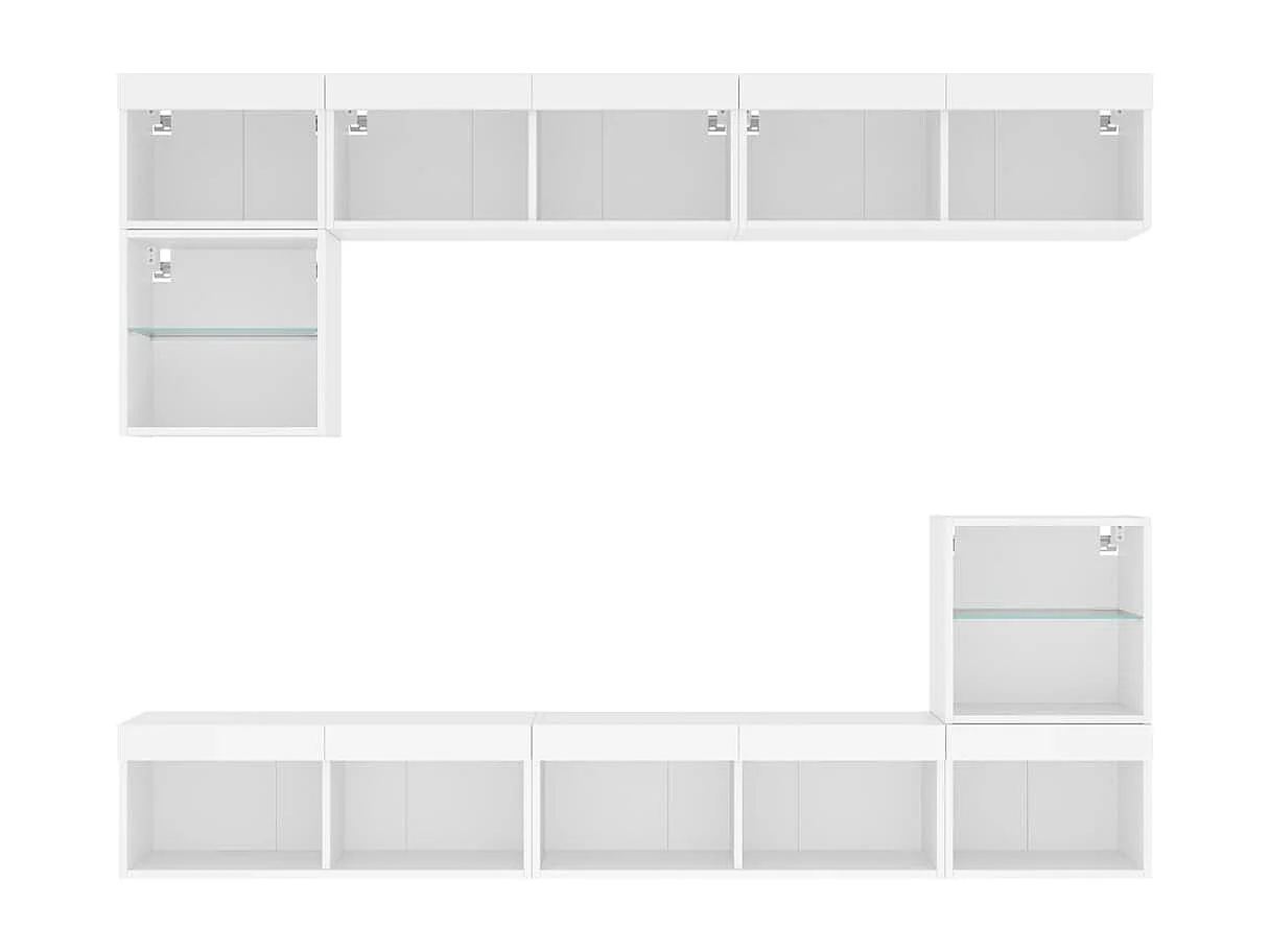 Unité murale TV avec LED 8 pc blanc bois d'ingénierie