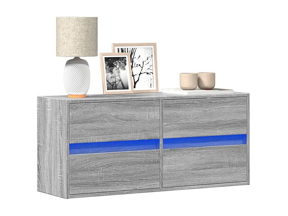 Meuble TV mural avec lumière LED sonoma gris 100x31x45