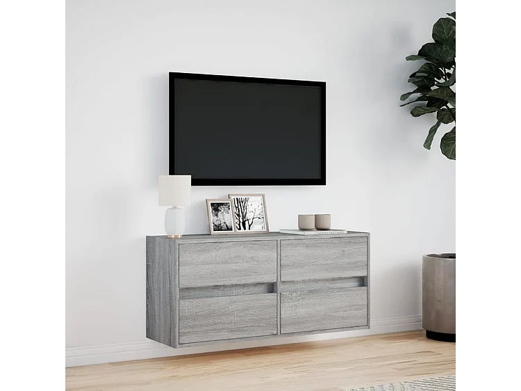 Meuble TV mural avec lumière LED sonoma gris 100x31x45
