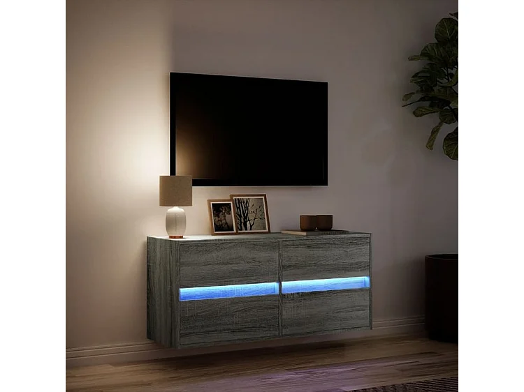 Meuble TV mural avec lumière LED sonoma gris 100x31x45
