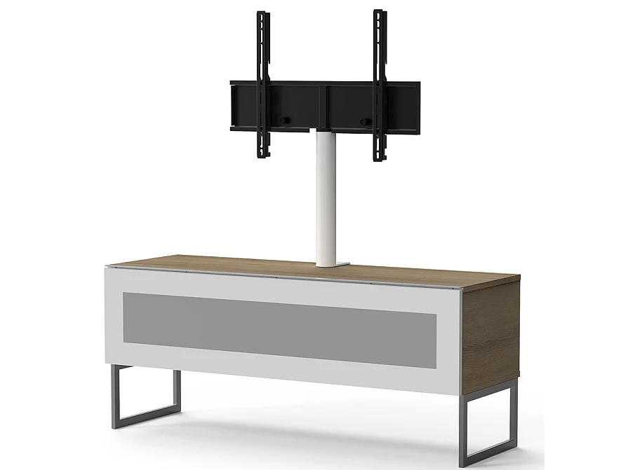 Meuble TV avec support écran verre infrarouge blanc et bois clair Itra 120cm