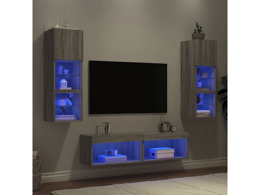 Unité murale TV avec LED 6 pc gris sonoma bois d'ingénierie