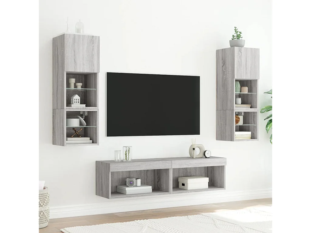 Unité murale TV avec LED 6 pc gris sonoma bois d'ingénierie