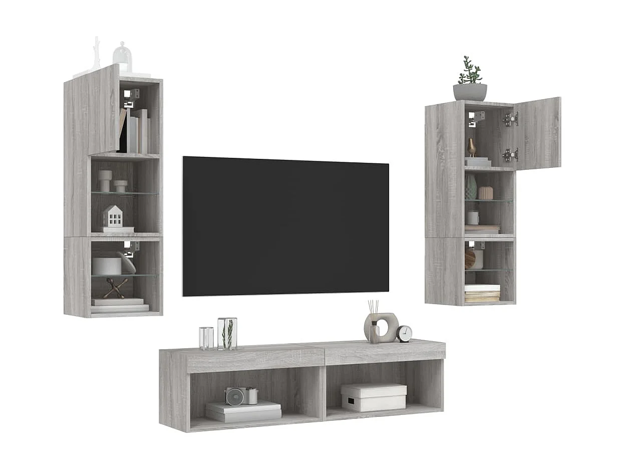 Unité murale TV avec LED 6 pc gris sonoma bois d'ingénierie