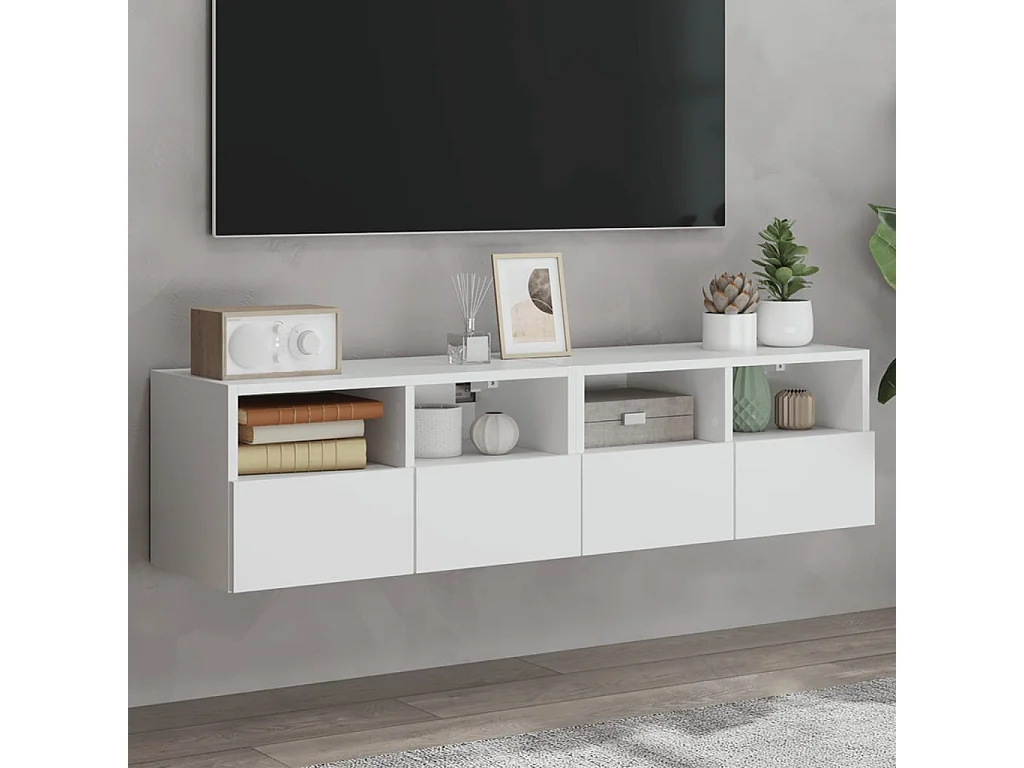 Meuble TV muraux 2 pc blanc 60x30x30 bois d'ingénierie