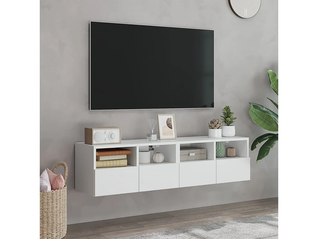 Meuble TV muraux 2 pc blanc 60x30x30 bois d'ingénierie