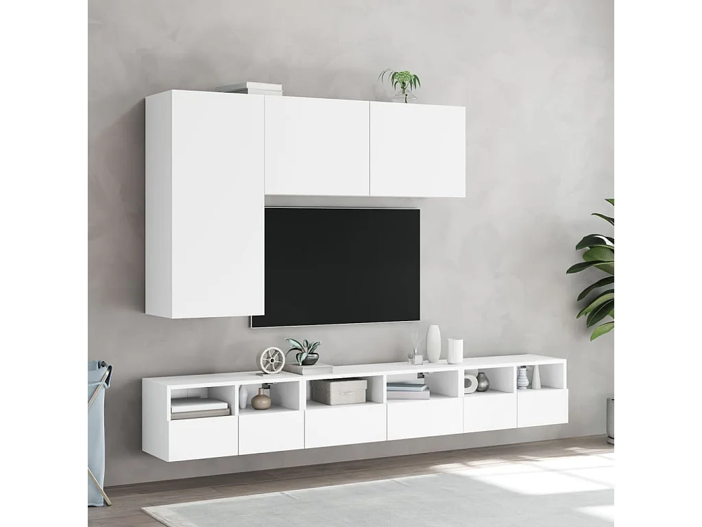 Meuble TV muraux 2 pc blanc 60x30x30 bois d'ingénierie