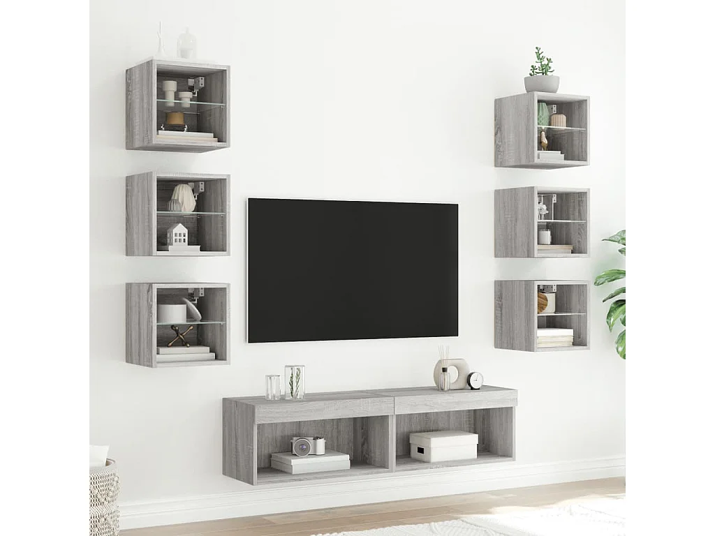Unité murale TV avec LED 8 pc gris sonoma bois d'ingénierie
