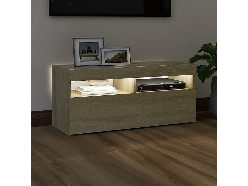 Meuble TV avec lumière LED Chêne sonoma 90x35x40