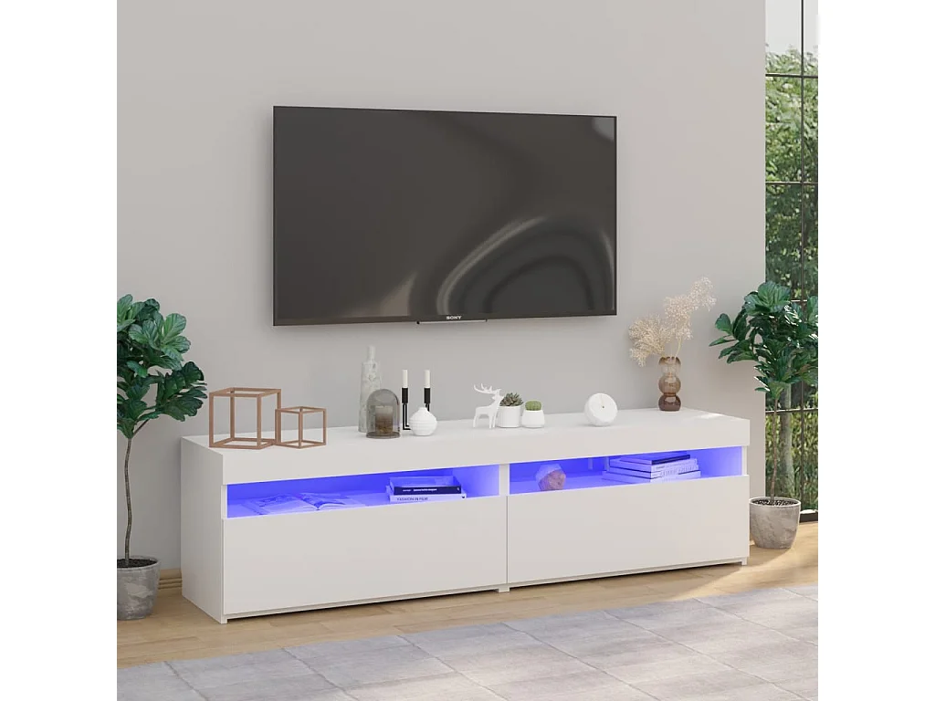 Meuble TV 2 pc avec lumière LED Blanc 75x35x40