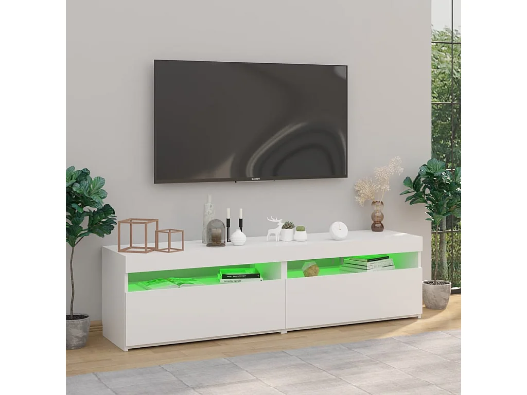 Meuble TV 2 pc avec lumière LED Blanc 75x35x40