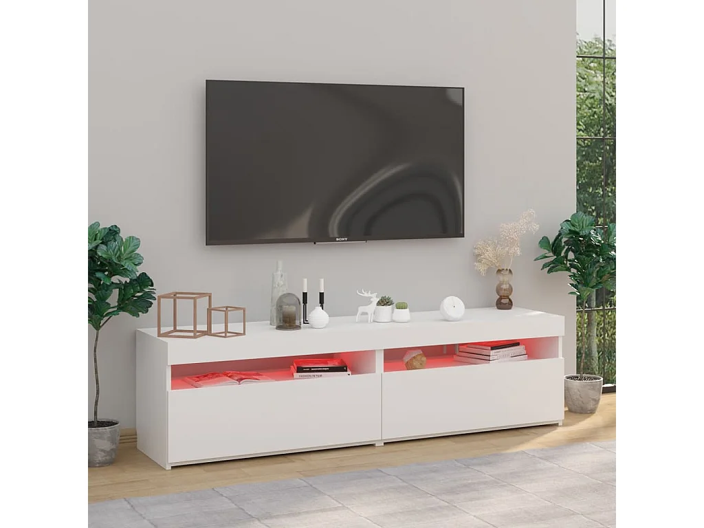 Meuble TV 2 pc avec lumière LED Blanc 75x35x40