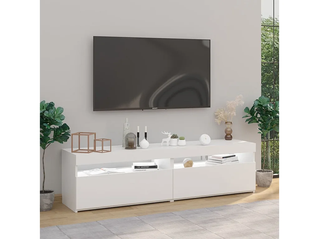 Meuble TV 2 pc avec lumière LED Blanc 75x35x40