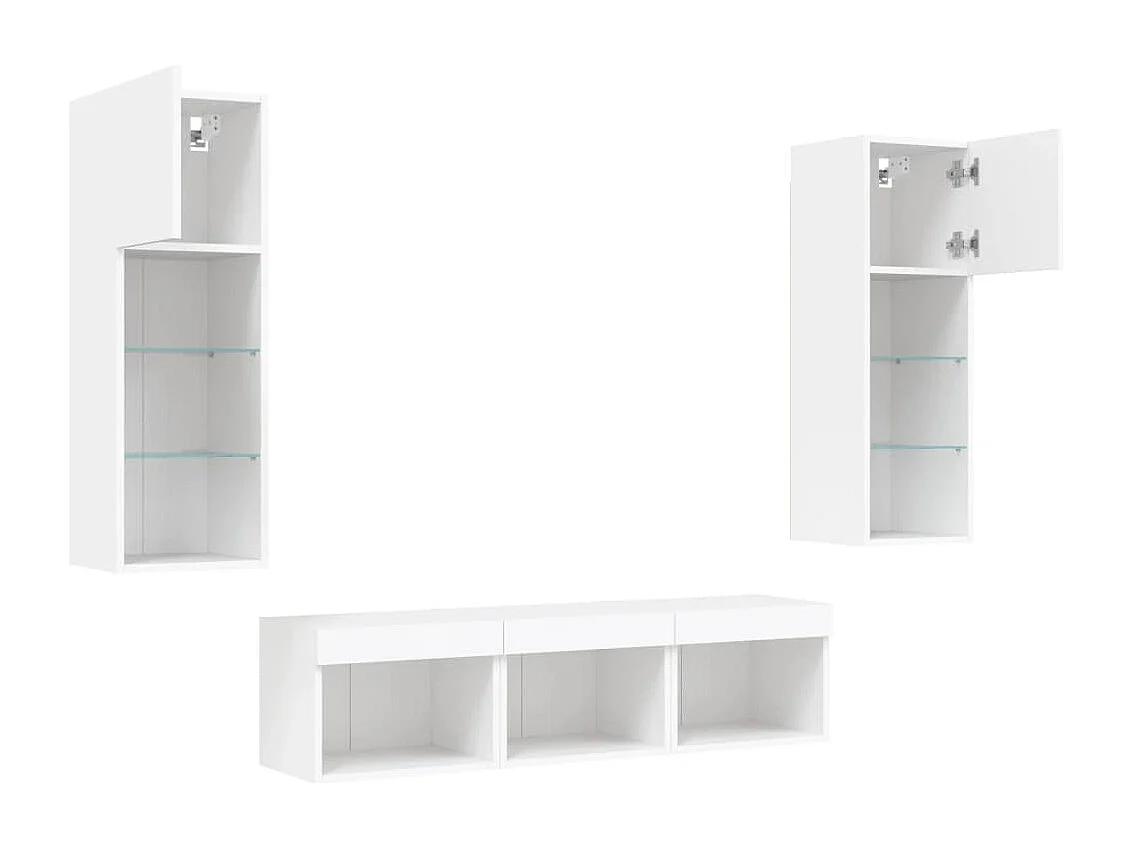 Unité murale TV avec LED 5 pc blanc bois d'ingénierie