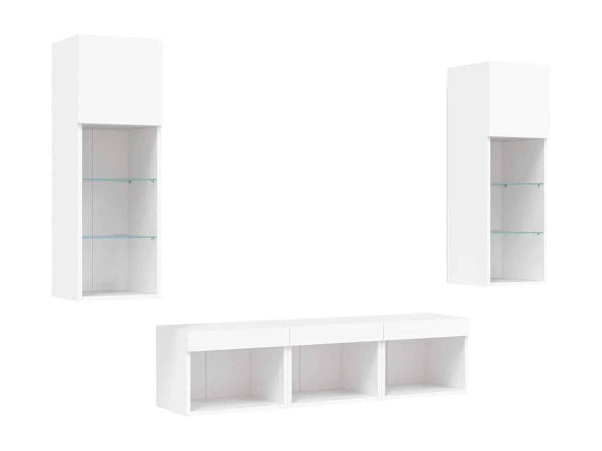 Unité murale TV avec LED 5 pc blanc bois d'ingénierie