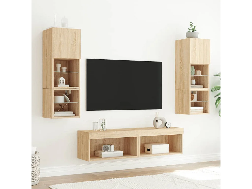 Meuble TV avec lumière LED chêne sonoma 60x30x30