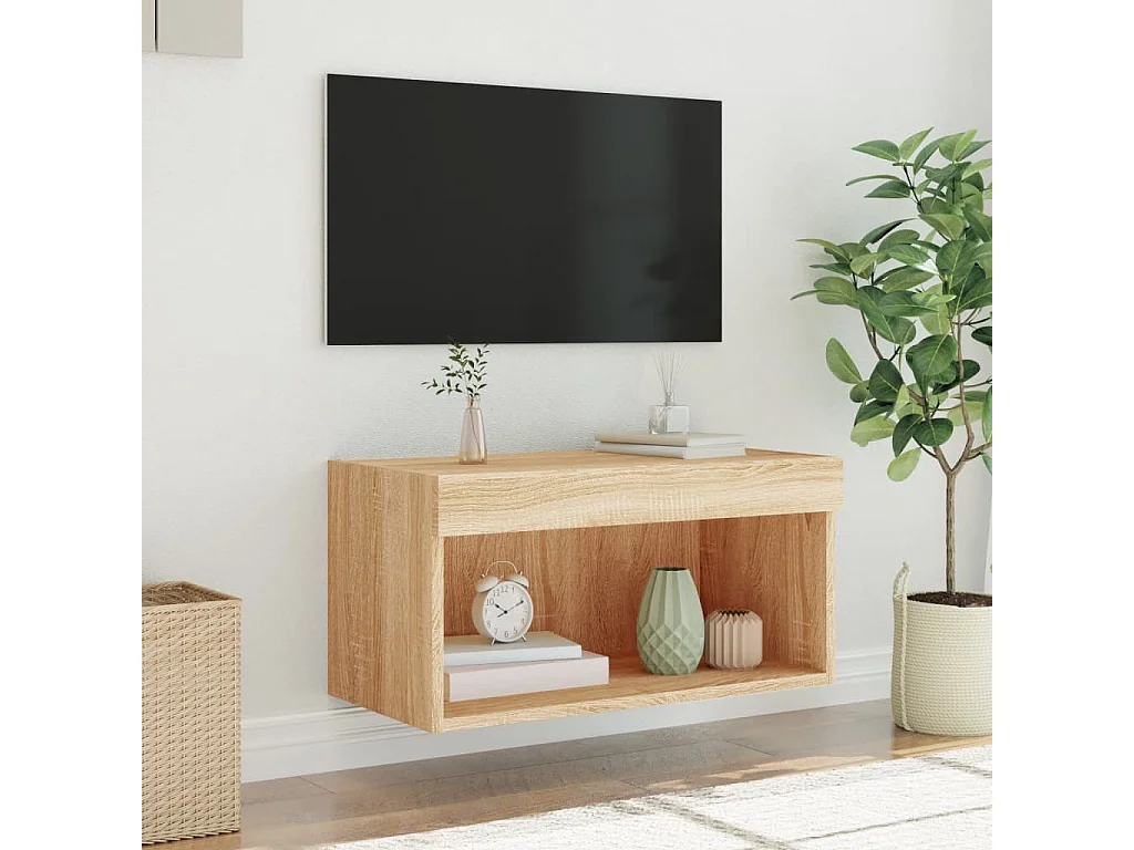 Meuble TV avec lumière LED chêne sonoma 60x30x30