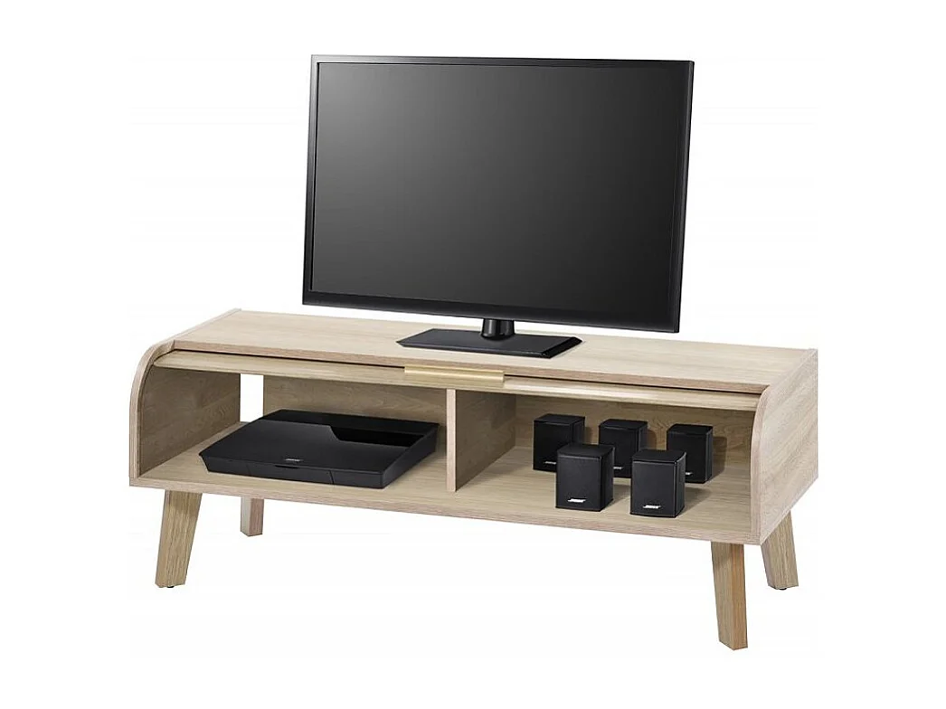 Meuble TV rideau chêne clair Happy 114cm