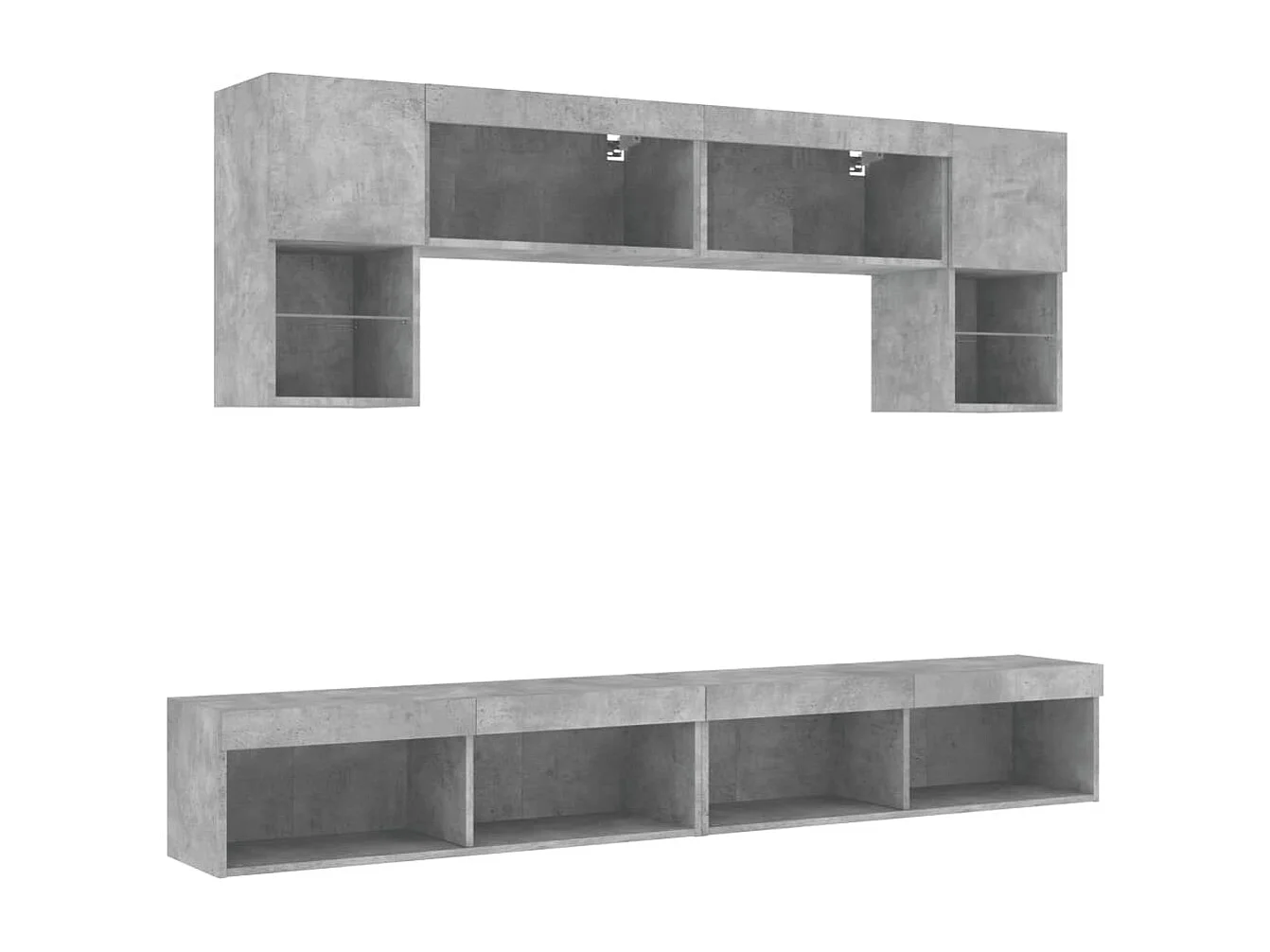 Unité murale TV avec LED 6 pc gris béton bois d'ingénierie