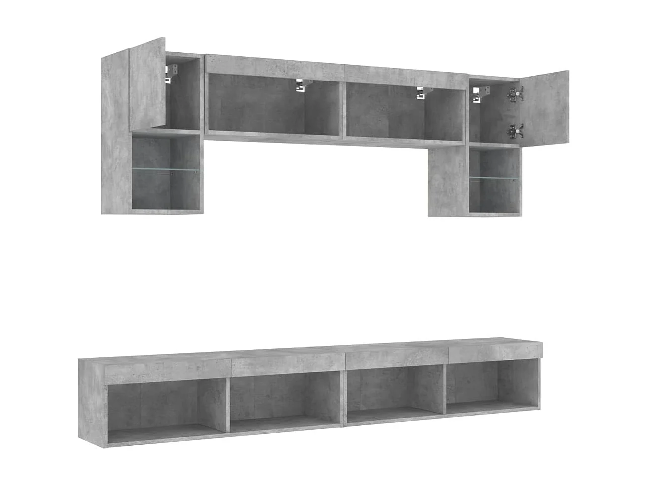Unité murale TV avec LED 6 pc gris béton bois d'ingénierie