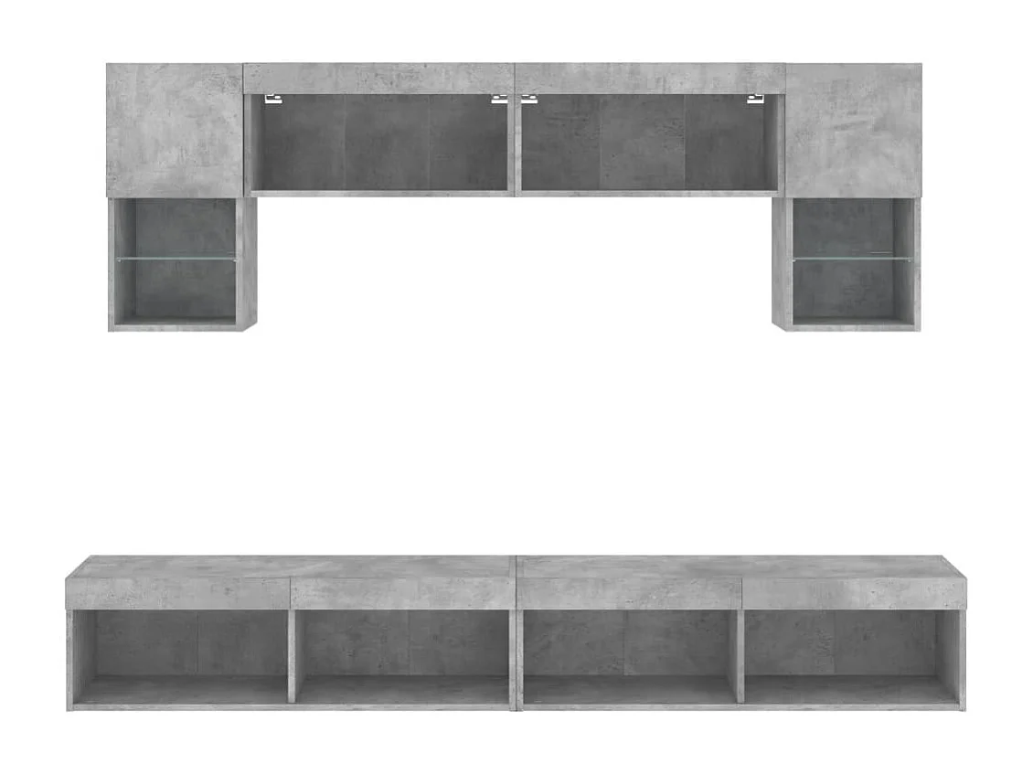 Unité murale TV avec LED 6 pc gris béton bois d'ingénierie
