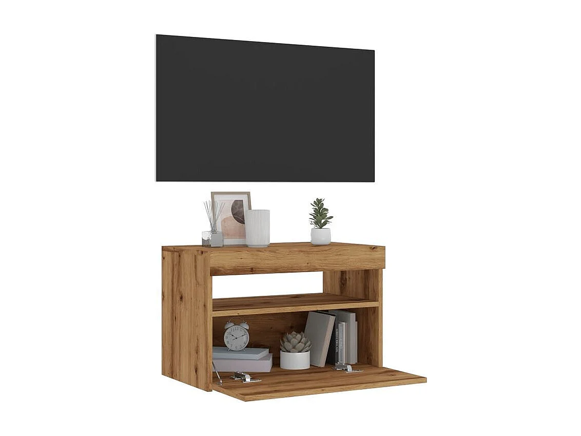 Meuble TV avec lumière LED chêne artisanal bois d'ingénierie