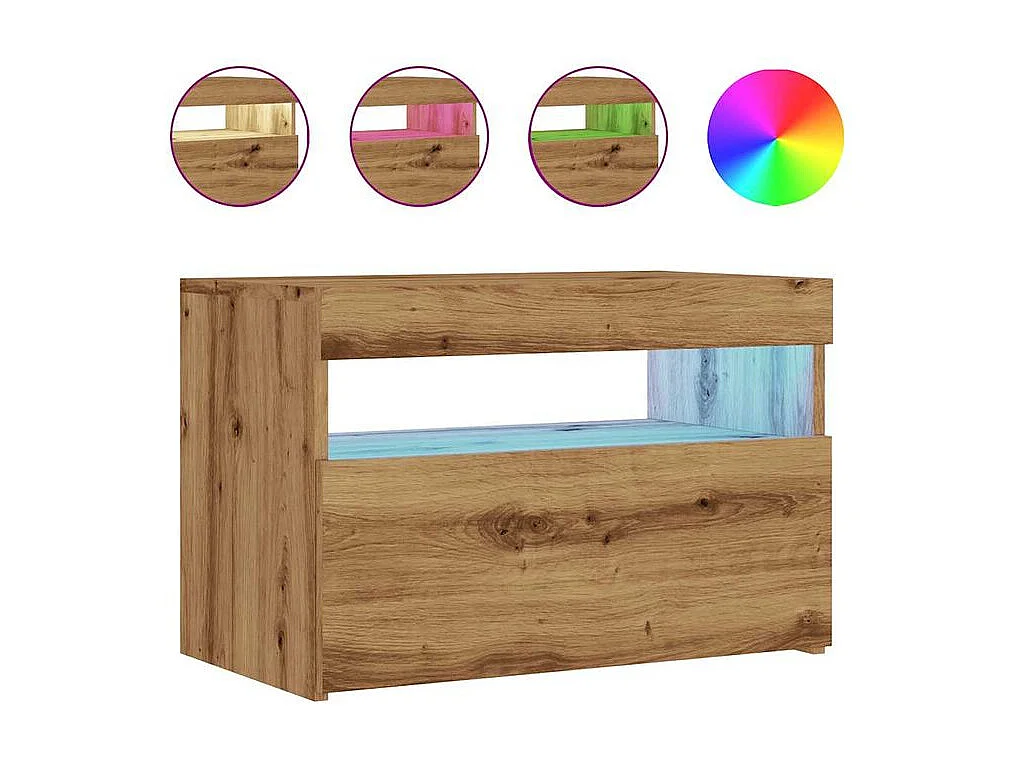 Meuble TV avec lumière LED chêne artisanal bois d'ingénierie