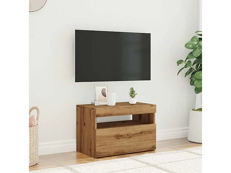 Meuble TV avec lumière LED chêne artisanal bois d'ingénierie