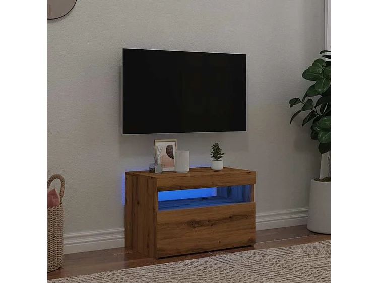 Meuble TV avec lumière LED chêne artisanal bois d'ingénierie