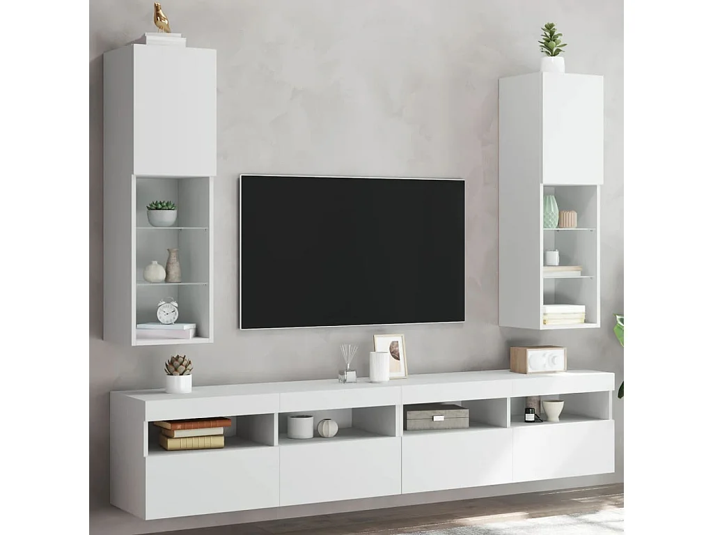 Meuble TV avec lumière LED 2 pc blanc 30,5x30x102
