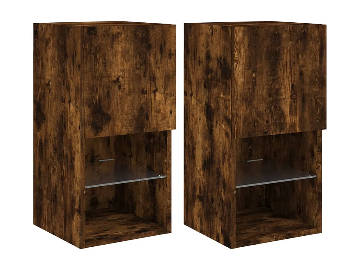 Meuble TV avec lumière LED 2 pc chêne fumé 30,5x30x60
