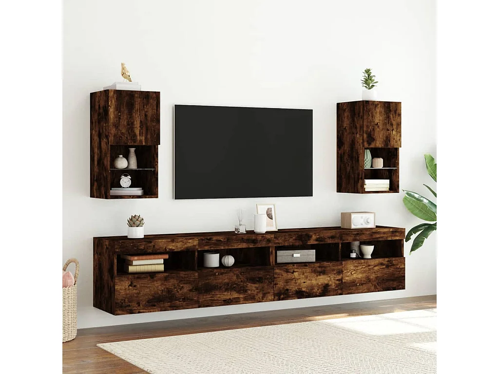 Meuble TV avec lumière LED 2 pc chêne fumé 30,5x30x60