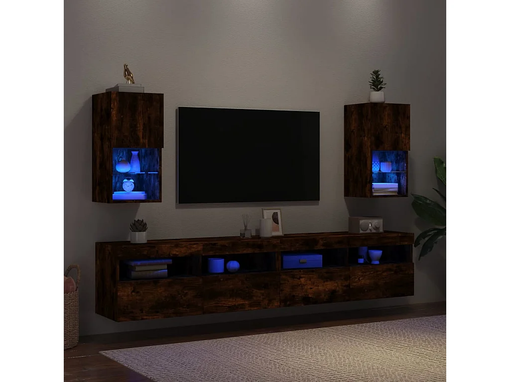Meuble TV avec lumière LED 2 pc chêne fumé 30,5x30x60