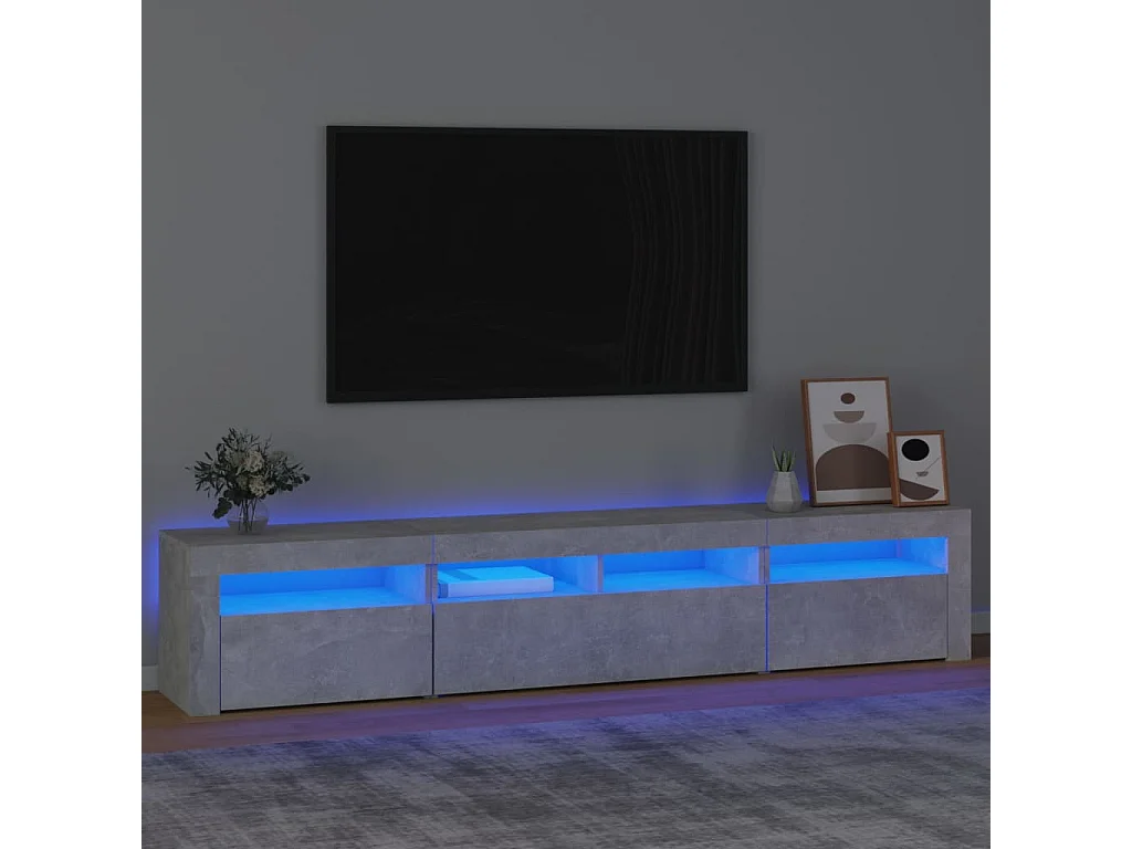 Meuble TV avec lumière LED Gris béton