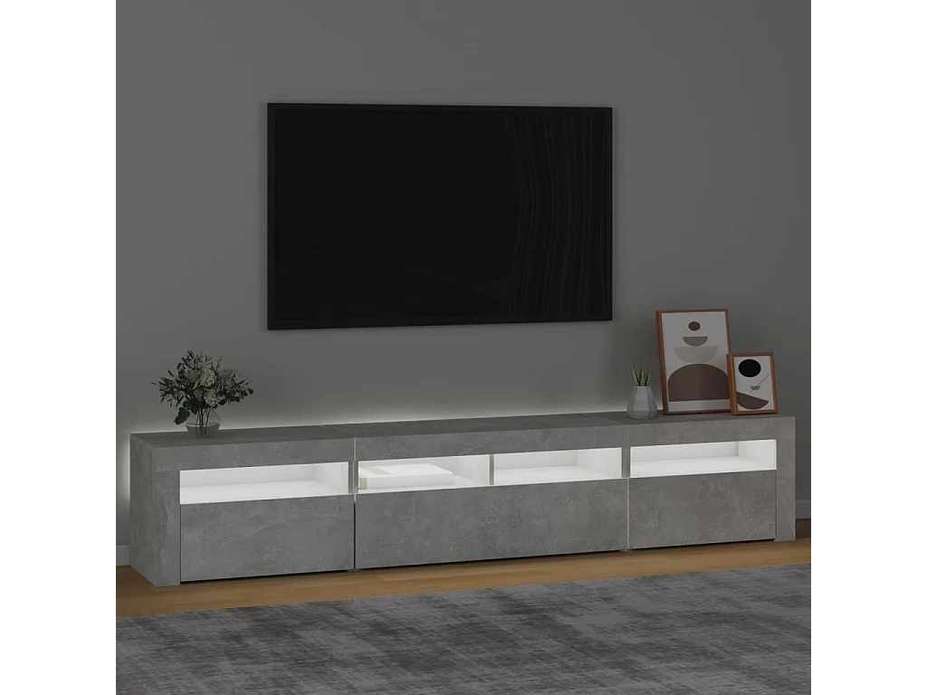 Meuble TV avec lumière LED Gris béton