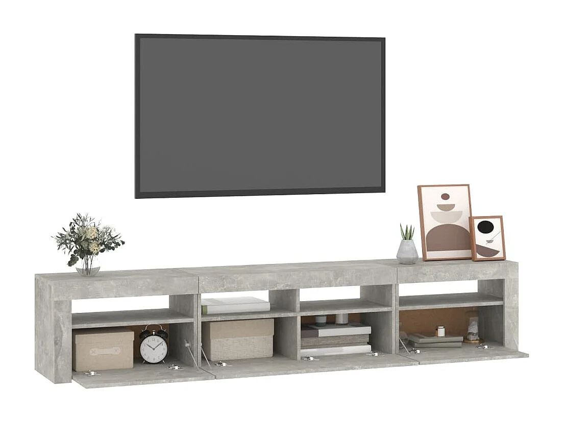 Meuble TV avec lumière LED Gris béton