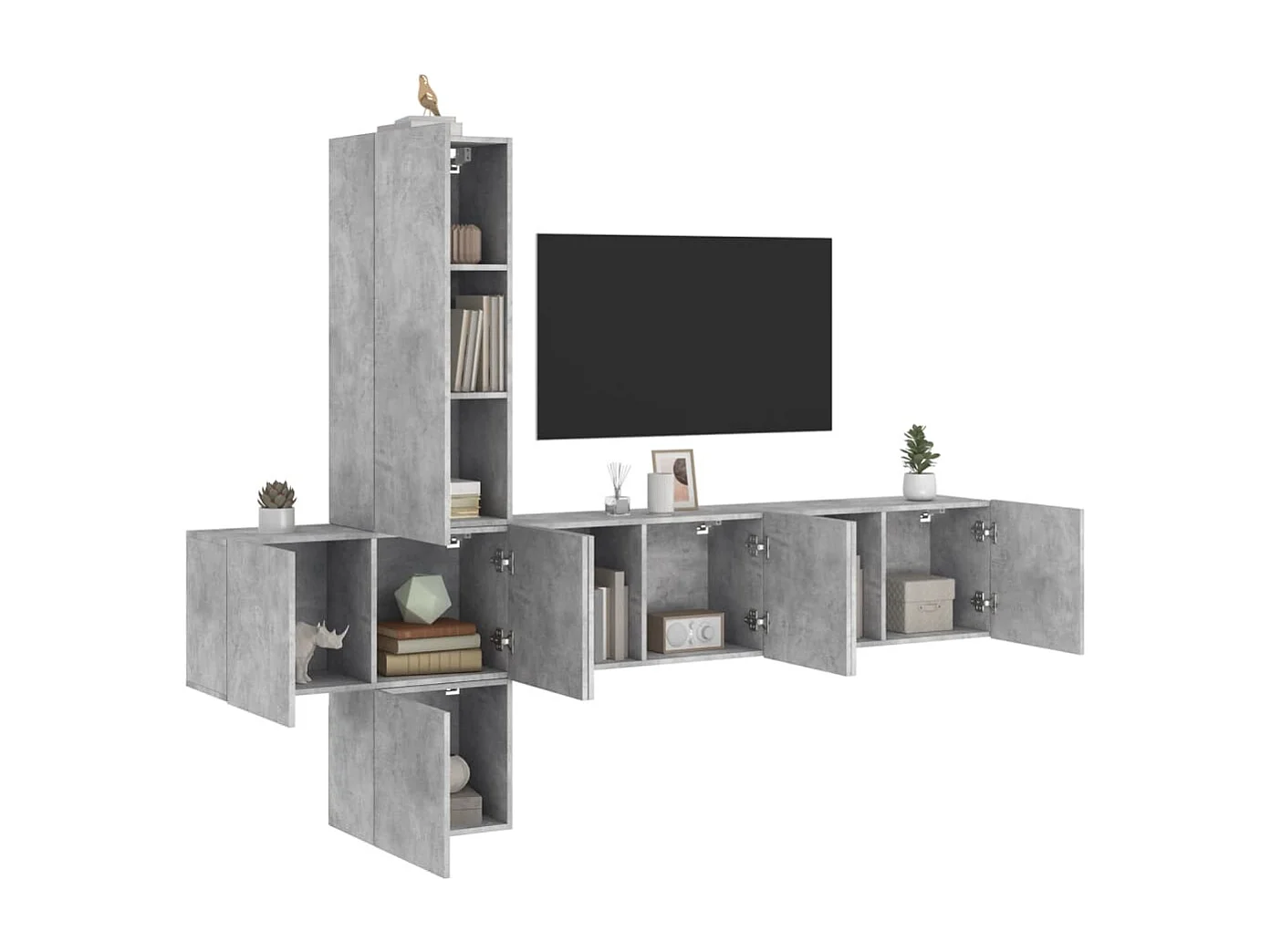 Unité murale TV 5 pc gris béton bois d'ingénierie