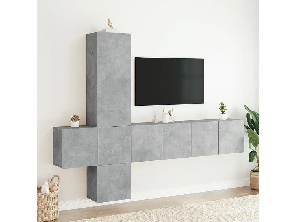 Unité murale TV 5 pc gris béton bois d'ingénierie