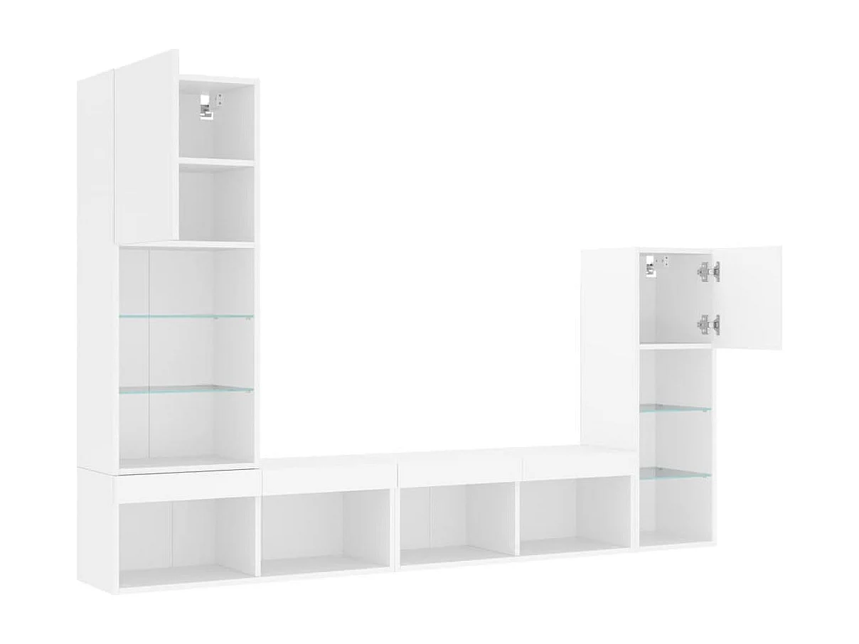 Unité murale TV avec LED 4 pc blanc bois d'ingénierie