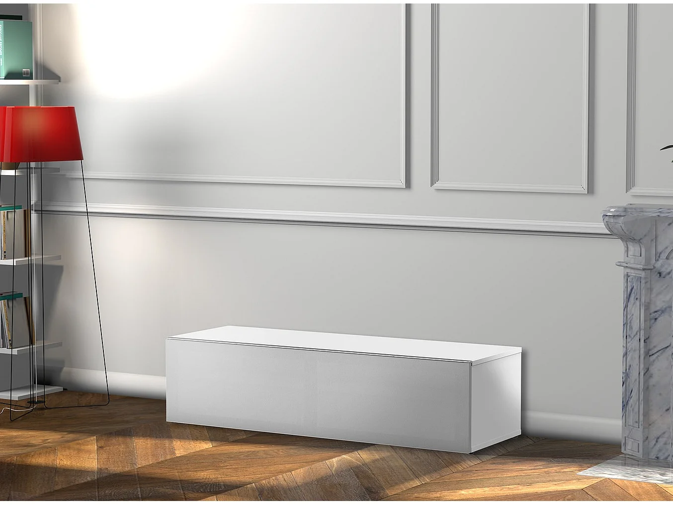 Meuble TV tissu acoustique et mélaminé blanc Atlanta 120cm