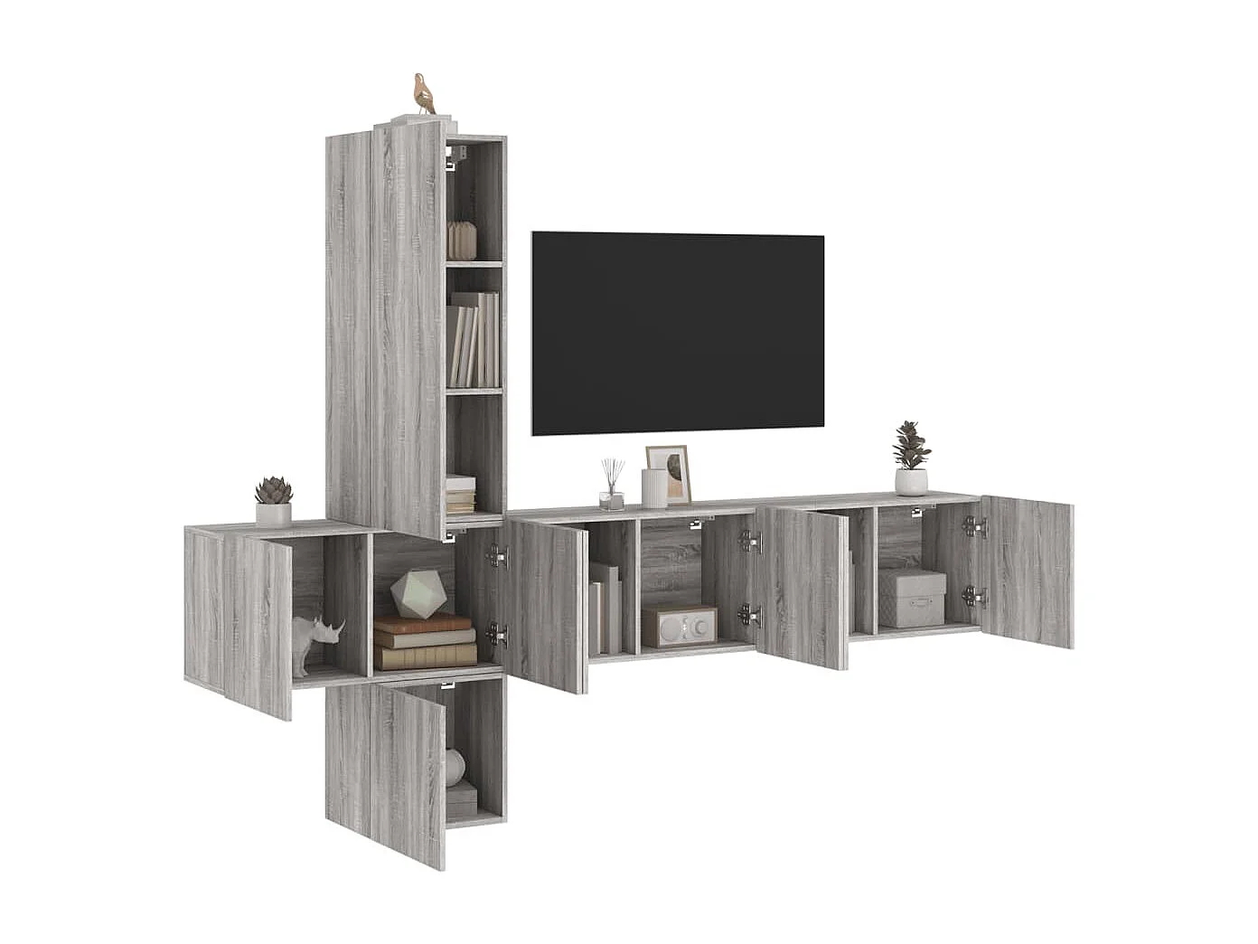 Unité murale TV 5 pc sonoma gris bois d'ingénierie
