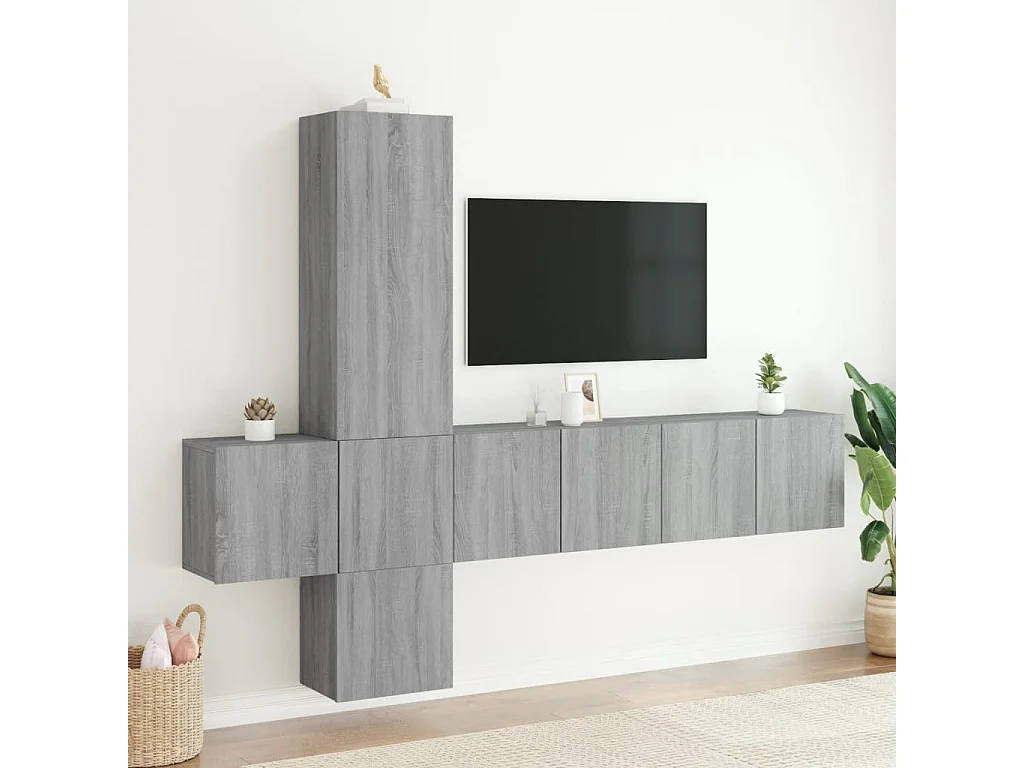 Unité murale TV 5 pc sonoma gris bois d'ingénierie