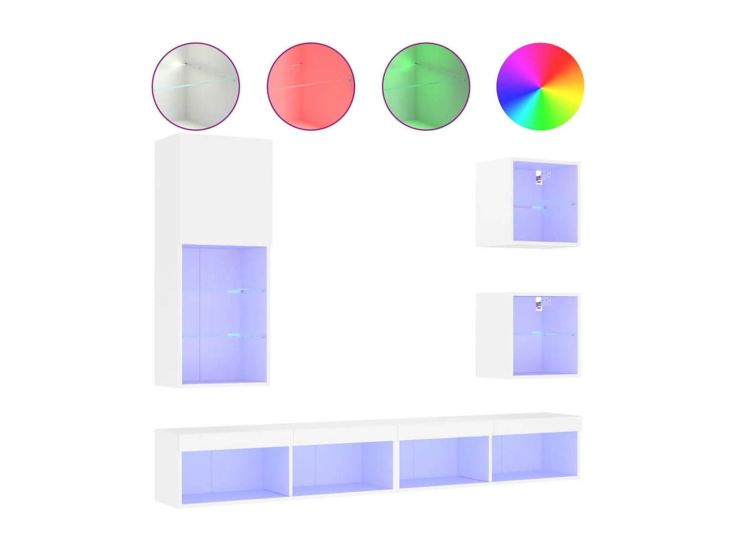 Unité murale TV avec LED 5 pc blanc bois d'ingénierie