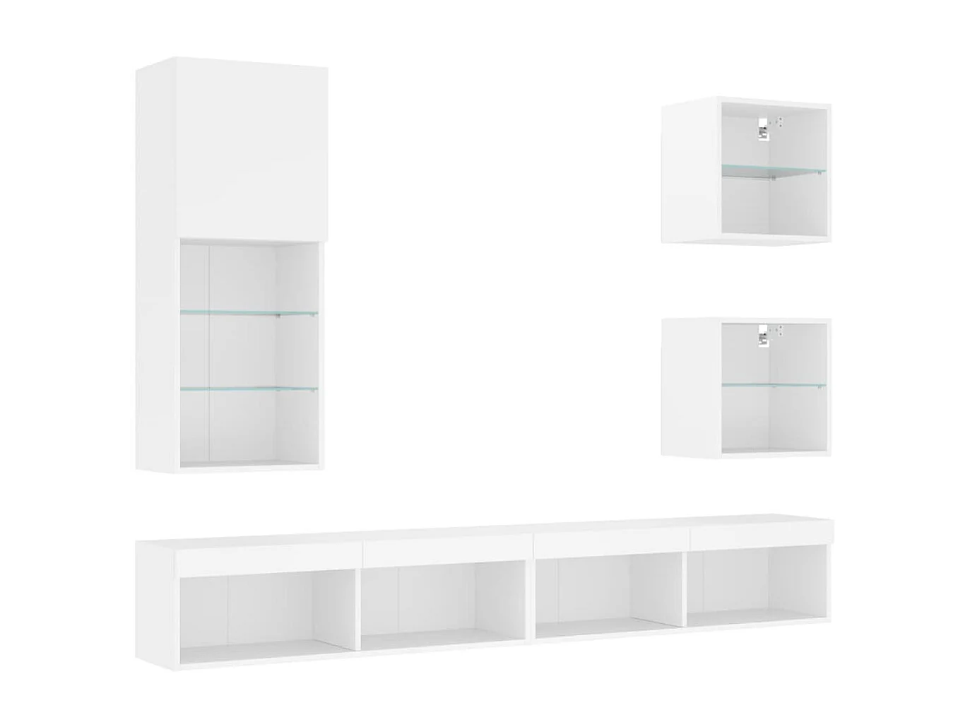 Unité murale TV avec LED 5 pc blanc bois d'ingénierie