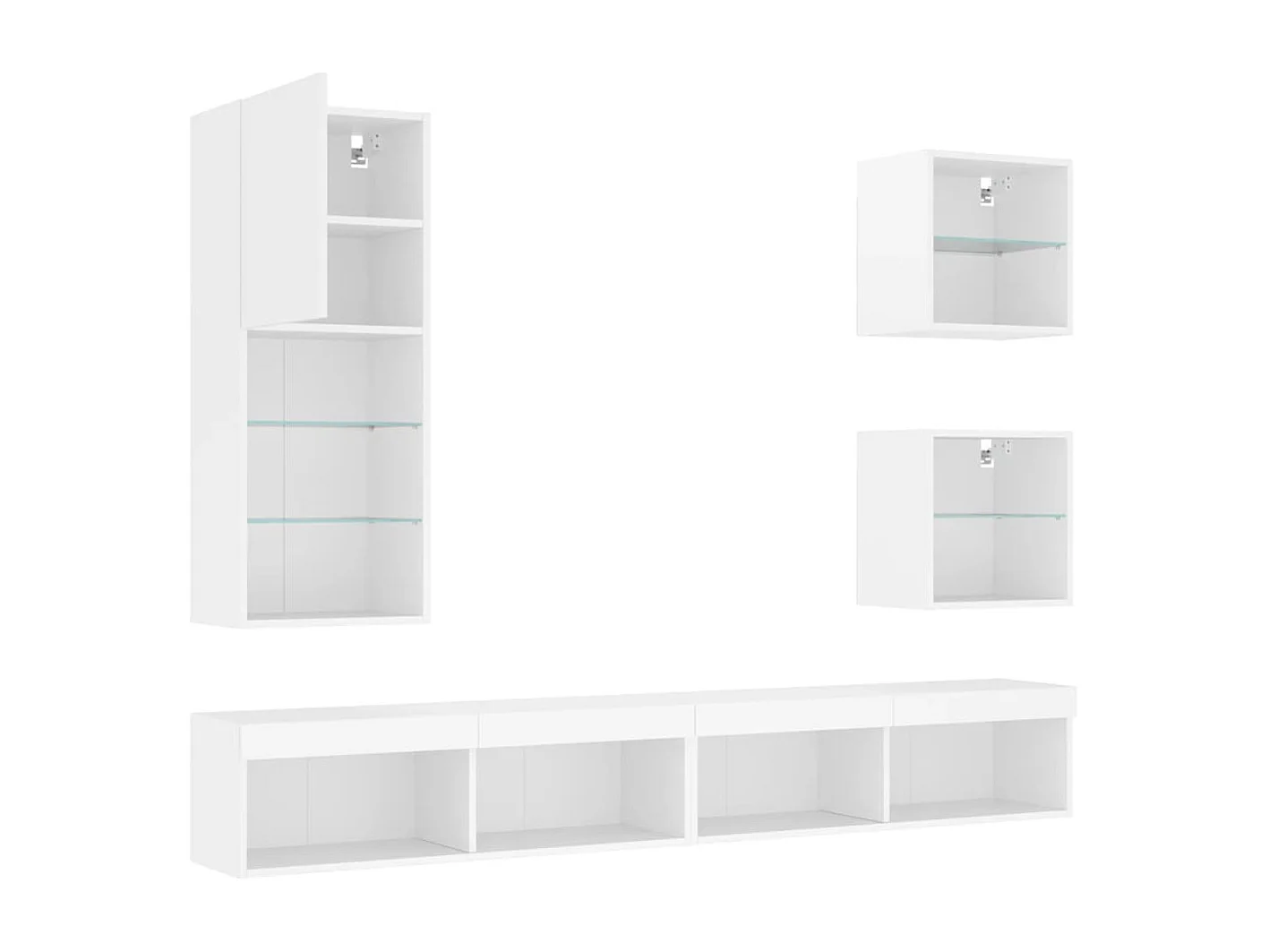 Unité murale TV avec LED 5 pc blanc bois d'ingénierie