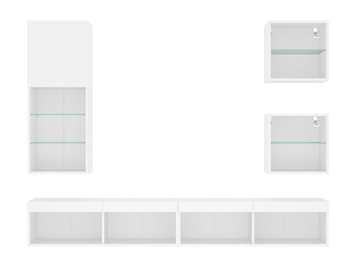 Unité murale TV avec LED 5 pc blanc bois d'ingénierie