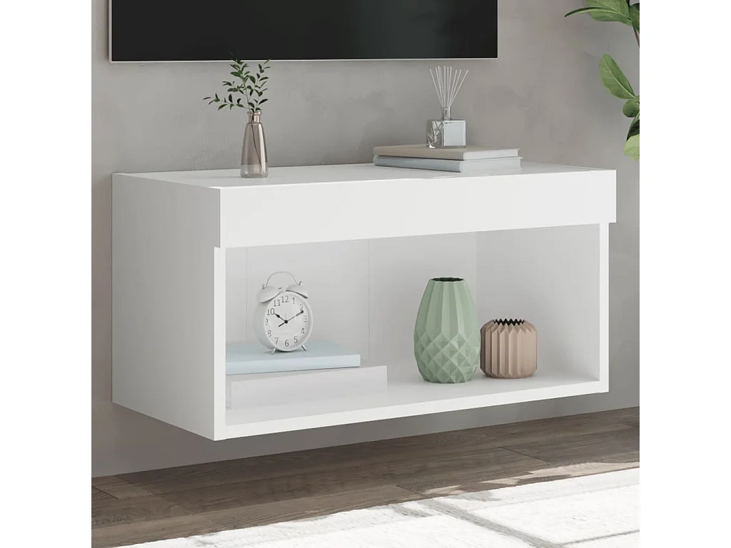 Meuble TV avec lumière LED blanc 60x30x30