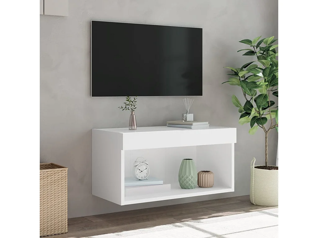 Meuble TV avec lumière LED blanc 60x30x30